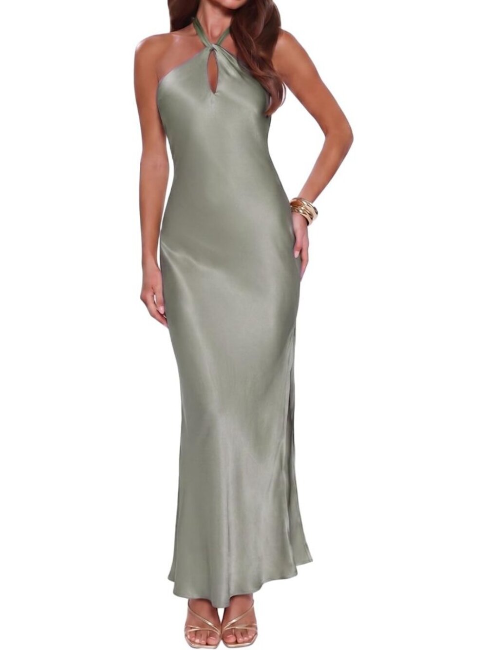 Elegant Satin Halter Maxi Dress for Women | Formal Bridesmaid & Wedding Guest